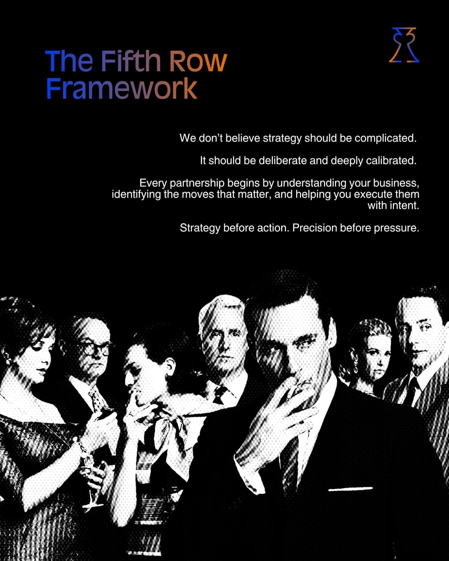 Editorial portrait composition for The Fifth Row Framework
